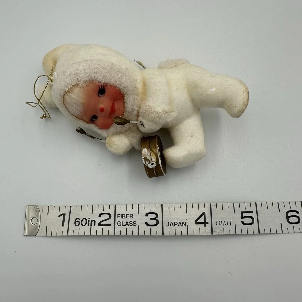 Vintage White Flocked Bare‎ Bottom Snow Angel Baby Kurt Adler Ornament Drummer